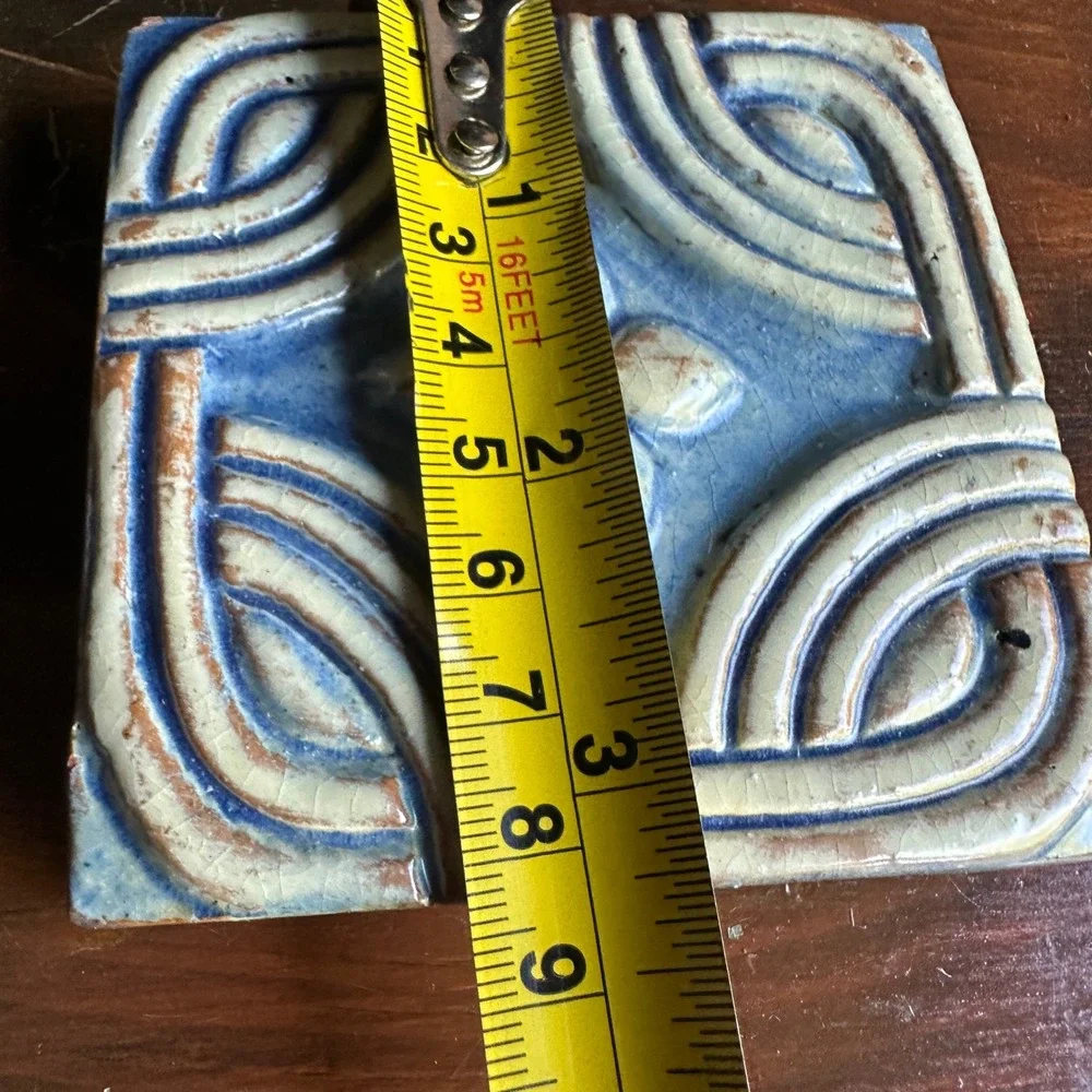 Moravian Pottery‎ Tile Works Mercer Blue Cream Geometric Art Tile Vintage 4x4